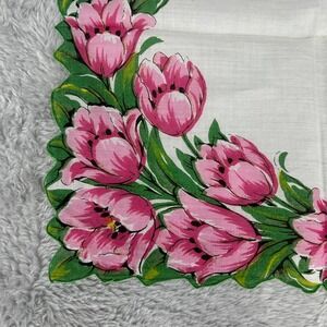 Vintage Pink Hankie Tulip Handkerchief Hanky Easter Cottagecore Dainty